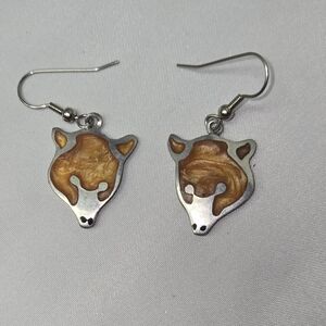 Fox Drop Earrings Enamel And Mexican Silver Artist Signed